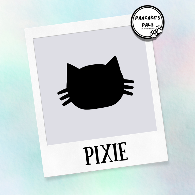 Black cat silhouette with whiskers, labelled "PIXIE" at the bottom.